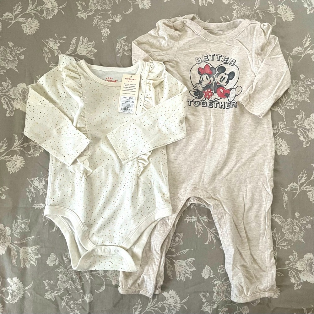 NEW Long Sleeve Onesie 18mos / Baby GAP Disney Full Length Onesie 12-18mos cream